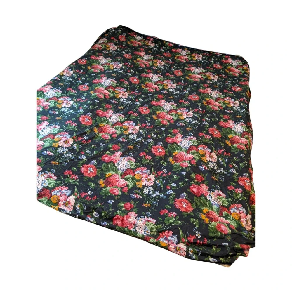 Vintage Ralph Lauren Isadora Cossette Black Floral Queen Fitted Sheet USA Made